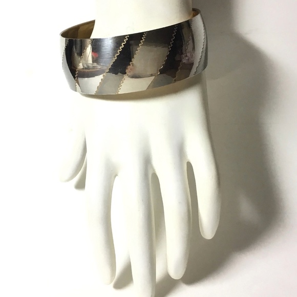 Wide Vintage Engraved Brass Bangle - Picture 2 of 3